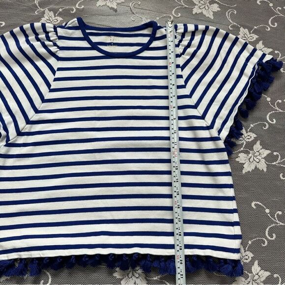 Kate Spade Broome Street Striped Puff  Sleeve Tassel Hem Top Sz Small - Picture 11 of 14
